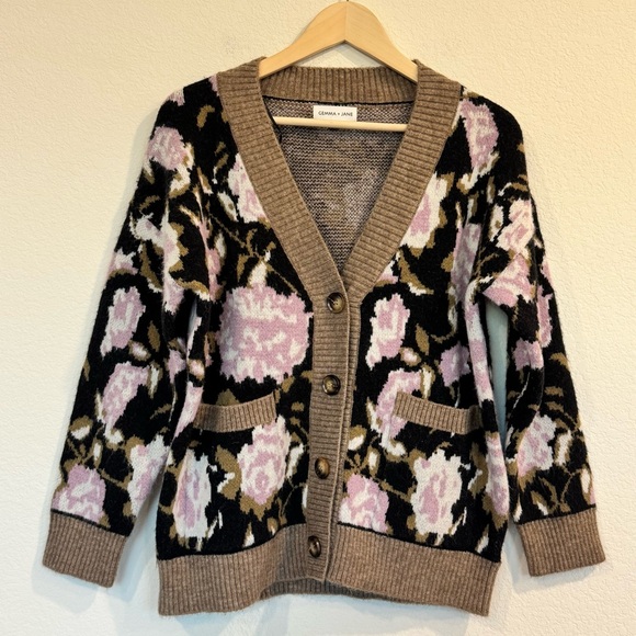 Gemma + Jane Oversize Floral Jacquard Cardigan Size Small Lavender Multi - Picture 2 of 6